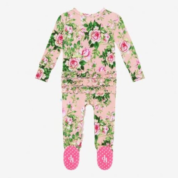 Posh Peanut Bamboo Floral Zip-Front Baby Footie Pajamas With Ruffles 12-18M - Picture 2 of 8